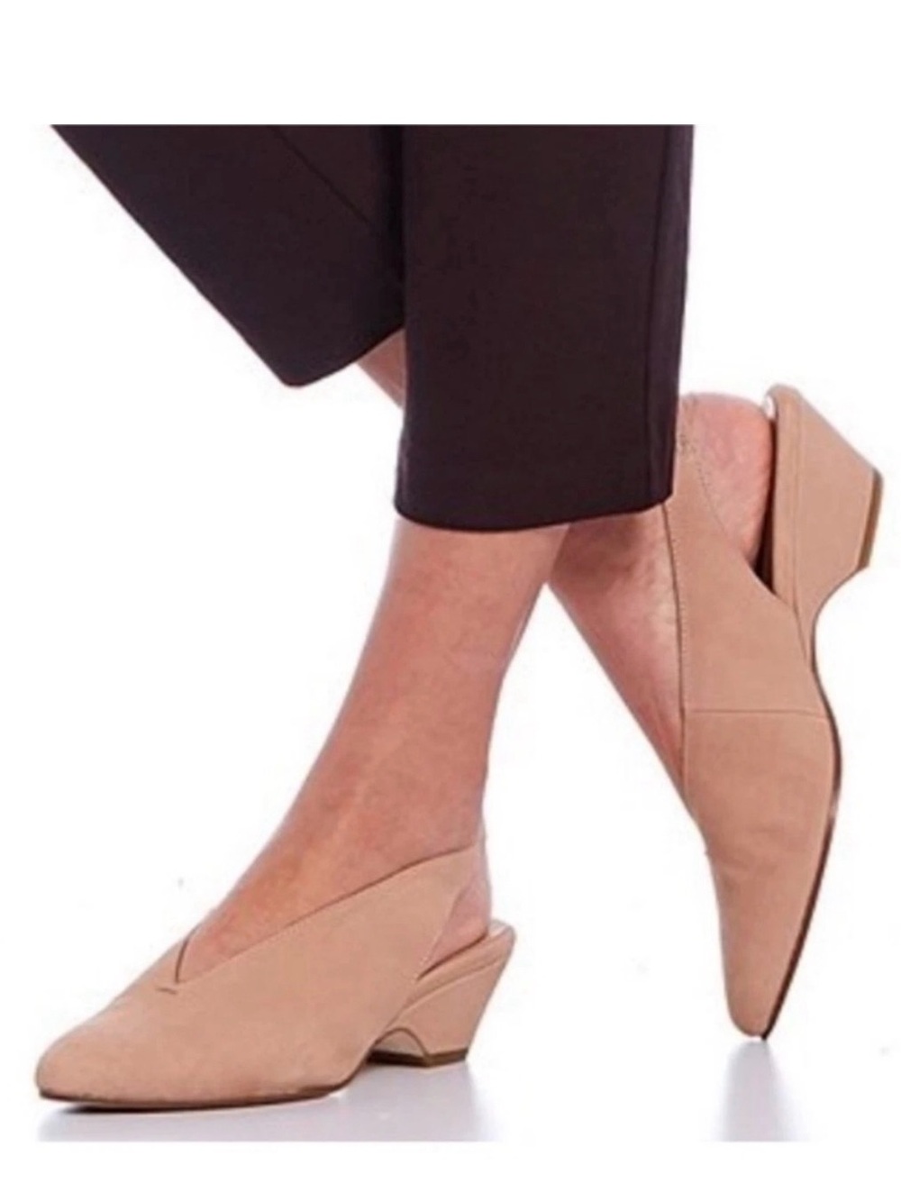 Eileen Fisher Gatwick Slingback Suede Low Block Comfort‎ Heel Pumps Tan Size 8.5